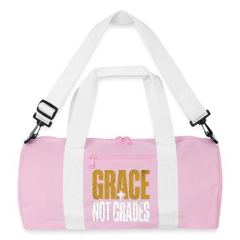Grace Not Grades Christian Teacher Jesus Faith - Recycled Duffel Bag - pink/white - Front