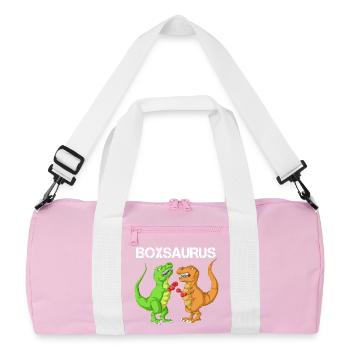 Boxing Saurus Dinosaur Funny T-Rex Gym Fighter - Recycled Duffel Bag - pink/white - Front
