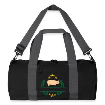 Pig in green laurel wreath with golden yellow crown - Recycled Duffel Bag - black/graphite grey - Front