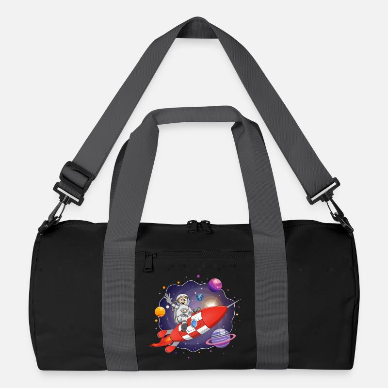 The astronaut on the red rocket in space Recycled Duffel Bag