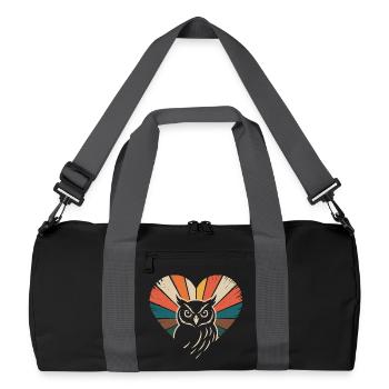 Herz mit Eule im Retro-Stil - Recycelte Duffel Bag - Schwarz/Graphitgrau - Vorne