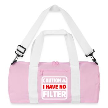 Funny Caution Have No Filter Sarcastic Meme Pun - Recycled Duffel Bag - pink/white - Front