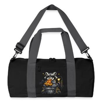 Niedlicher Waschbär Pizza Lustig Wilde Tiere - Recycelte Duffel Bag - Schwarz/Graphitgrau - Vorne