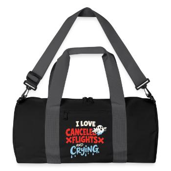 Reiseangst-humor, Flughafen-chaos, Fliegen Ist - Recycelte Duffel Bag - Schwarz/Graphitgrau - Vorne