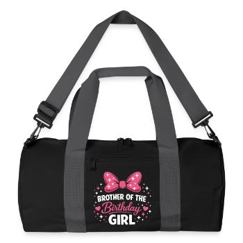 Girl's Birthday Design - Magic Pink Bow and E - Recycled Duffel Bag - black/graphite grey - Front