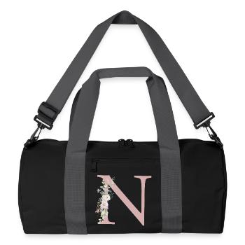 N Monogramme, Floral, Personnalisable - Sac de sport recyclé - noir/gris graphite - Devant