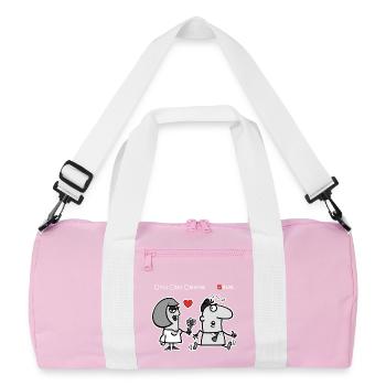 Love or Flight – Offbeat Humor (Dark Version) - Recycled Duffel Bag - pink/white - Front