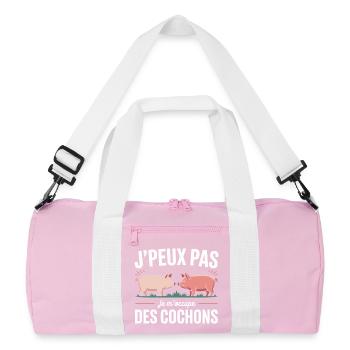 Ich kann mich nicht um Schweine kümmern, Bauernhumor - Recycelte Duffel Bag - Rosa/Weiß - Vorne