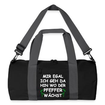 Wo Der Pfeffer Wächst Lustiger Spruch - Recycelte Duffel Bag - Schwarz/Graphitgrau - Vorne