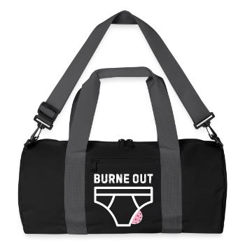 Burne out – Humor, Büro, Stress - Recycelte Duffel Bag - Schwarz/Graphitgrau - Vorne