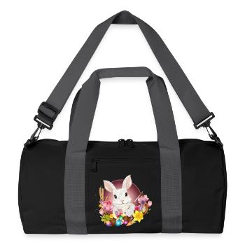 white rabbit with easter eggs as easter bunny - Recycled Duffel Bag - black/graphite grey - Front