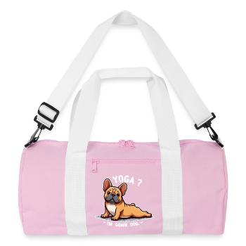 Dog Yoga Bulldog Pose - Recycled Duffel Bag - pink/white - Front