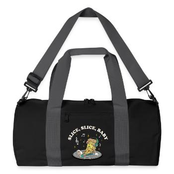 Slice Slice Baby – Lustiger Pizza Spruch Retro - Recycelte Duffel Bag - Schwarz/Graphitgrau - Vorne