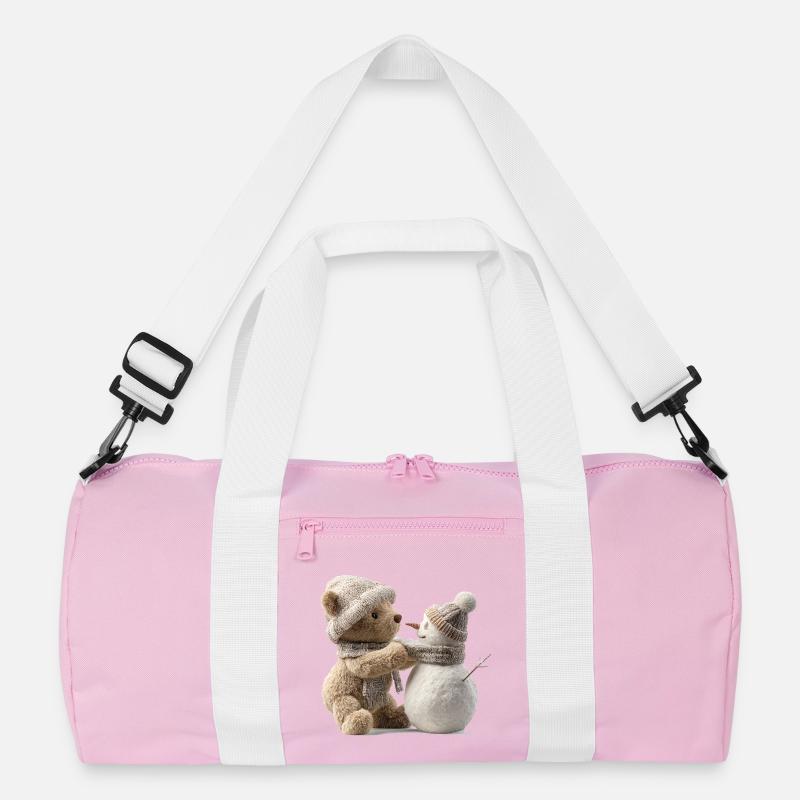 Winter cuddle teddy meets snowman Recycled Duffel Bag