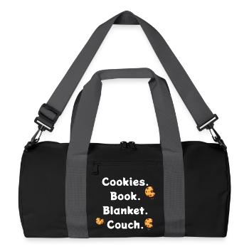Cookies. Book. Blanket. Couch - Recycelte Duffel Bag - Schwarz/Graphitgrau - Vorne