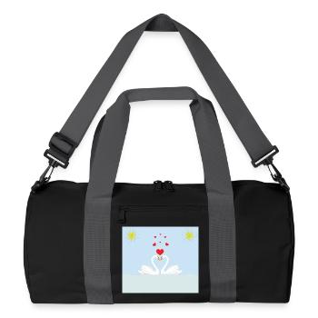 Zwei weiße Liebesschwäne im Wasser und rote Herzen - Recycelte Duffel Bag - Schwarz/Graphitgrau - Vorne