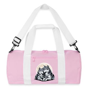 Wolf Couple Love Valentine's Day - Recycled Duffel Bag - pink/white - Front