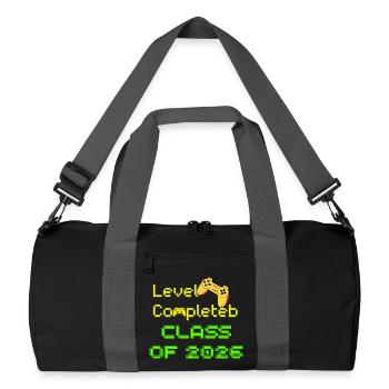 Level abgeschlossene Klasse 2026 Gamer-Abschlussgeschenk - Recycelte Duffel Bag - Schwarz/Graphitgrau - Vorne