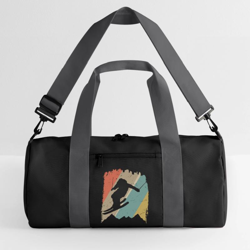 Retro Snowboard Silhouette auf Pastellstreifen Recycelte Duffel Bag