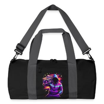 80er Neon Boombox Streetstyle  - Recycelte Duffel Bag - Schwarz/Graphitgrau - Vorne