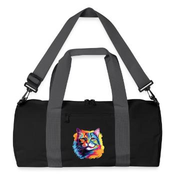 Pop Art Cat – Bunte Katze im Farbrausch - Recycelte Duffel Bag - Schwarz/Graphitgrau - Vorne