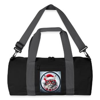 Maine Coon Katze als Weihnachtsmann - Recycelte Duffel Bag - Schwarz/Graphitgrau - Vorne