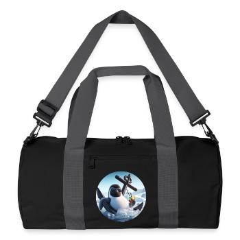 Comic Pinguin lehnt im Anker mit Cocktail - Recycelte Duffel Bag - Schwarz/Graphitgrau - Vorne