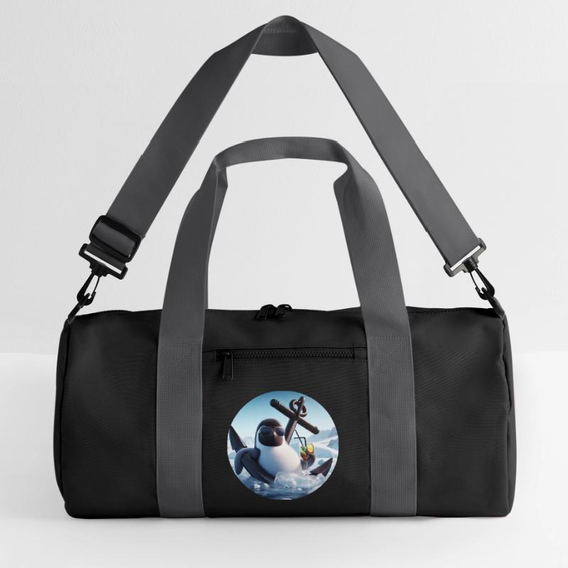 Comic Pinguin lehnt im Anker mit Cocktail Recycelte Duffel Bag