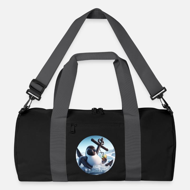 Comic Pinguin lehnt im Anker mit Cocktail Recycelte Duffel Bag