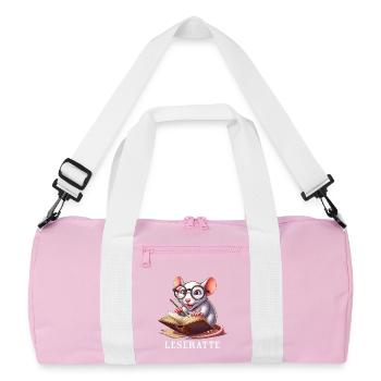 Bookworm with glasses and book - Recycled Duffel Bag - pink/white - Front