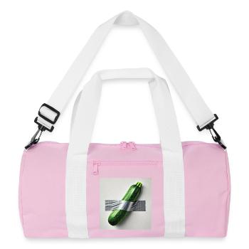 Zucchini, eingerahmt von einem Band - Recycelte Duffel Bag - Rosa/Weiß - Vorne