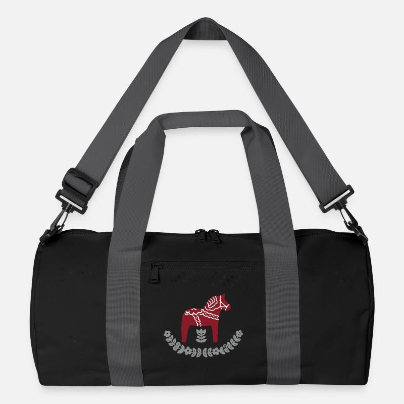 Dala Pferd mit Blumenbogen – Nordic Folk Design Recycelte Duffel Bag