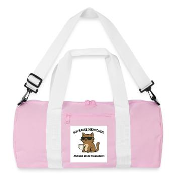 Thème chat avec tasse à café et lunettes de soleil - Sac de sport recyclé - rose/blanc - Devant