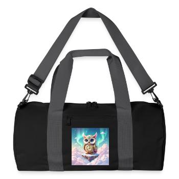 Entzückende Fantasieeule mitten in den Wolken - Recycelte Duffel Bag - Schwarz/Graphitgrau - Vorne