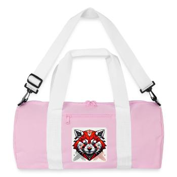 Geometric Red Panda Polygon - Recycled Duffel Bag - pink/white - Front