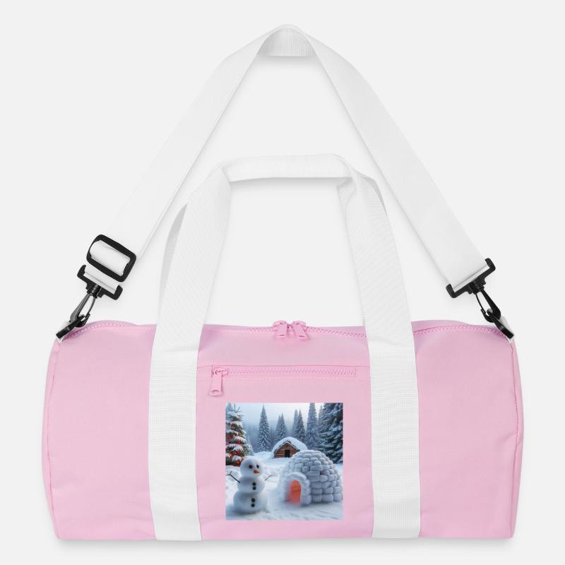 Winterlandschaft mit Schneemann und Iglu Recycelte Duffel Bag