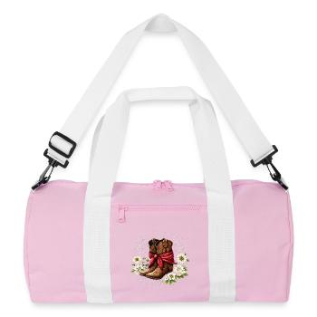 Cowboy Boots with Red Bandana Blossom Notes - Recycled Duffel Bag - pink/white - Front