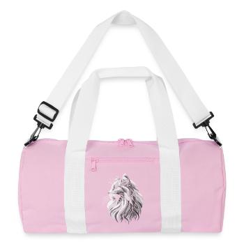 Black and White Polygons Cat Head Drawing - Recycled Duffel Bag - pink/white - Front