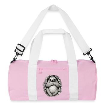 Lazy Sloth Teen Slow Sleep Zero Buck Tired - Recycled Duffel Bag - pink/white - Front