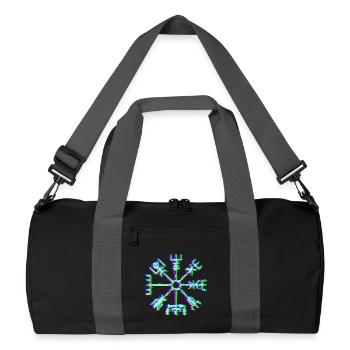 Vegvisir Rune – Neon Glitch Viking Compass Symbol - Recycelte Duffel Bag - Schwarz/Graphitgrau - Vorne