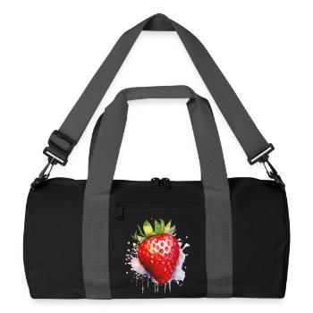 Wasserfarbene Erdbeere Spritzer - Recycelte Duffel Bag - Schwarz/Graphitgrau - Vorne
