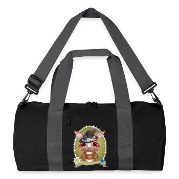 cute bunny in traditional costume with hat and leather pants - Recycled Duffel Bag - black/graphite grey - Front
