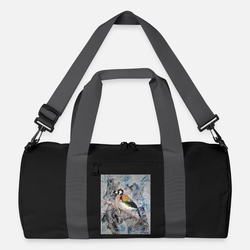 Acrylmalerei mit Stiglitz auf Baumast - Recycelte Duffel Bag - Schwarz/Graphitgrau