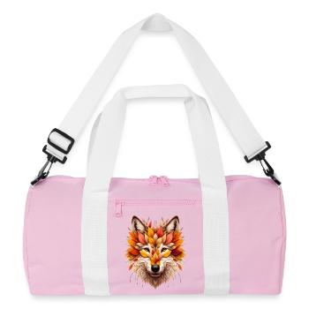 toller Wolf, gestaltet aus verschiedenen Blättern - Recycelte Duffel Bag - Rosa/Weiß - Vorne