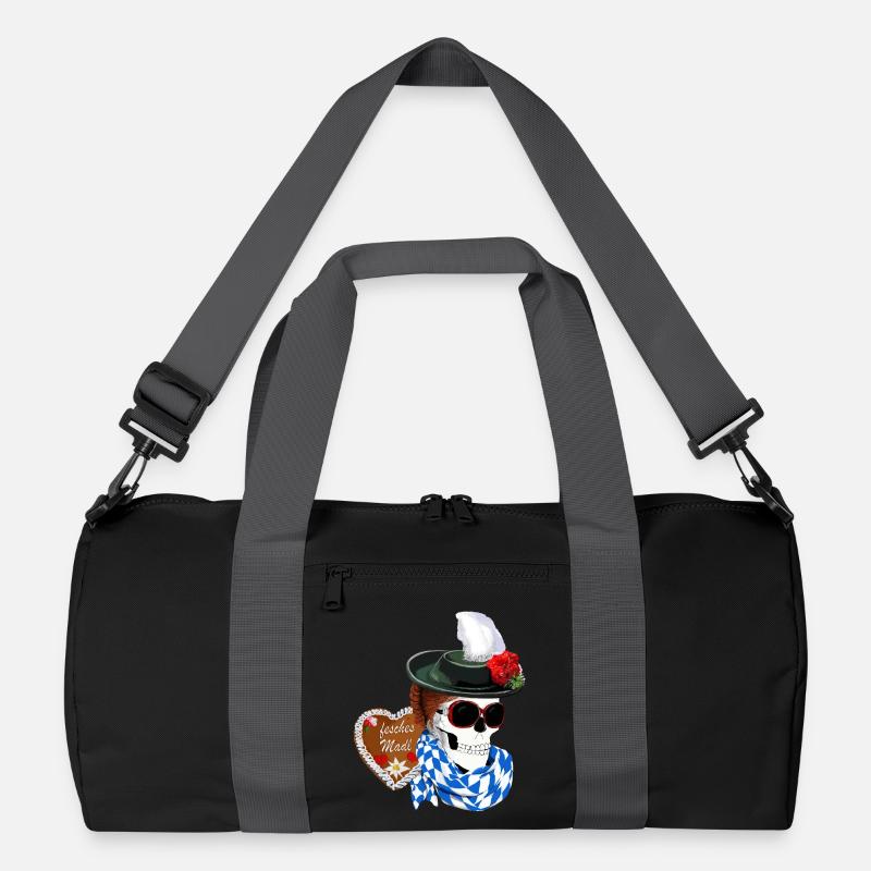 Weiblicher Skull mit Hut und Gretelfrisur - Recycelte Duffel Bag - Schwarz/Graphitgrau