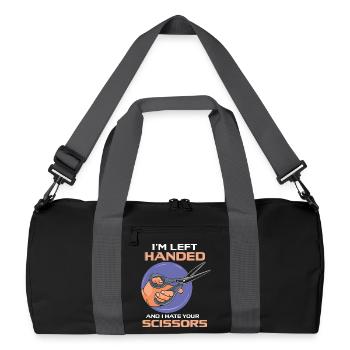 Funny Left Handed Scissors Southpaw Graphic - Recycled Duffel Bag - black/graphite grey - Front