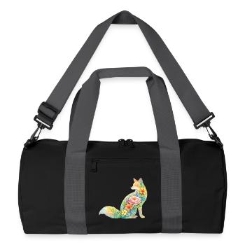 Fuchs Aquarell Silhouette Blumen - Recycelte Duffel Bag - Schwarz/Graphitgrau - Vorne