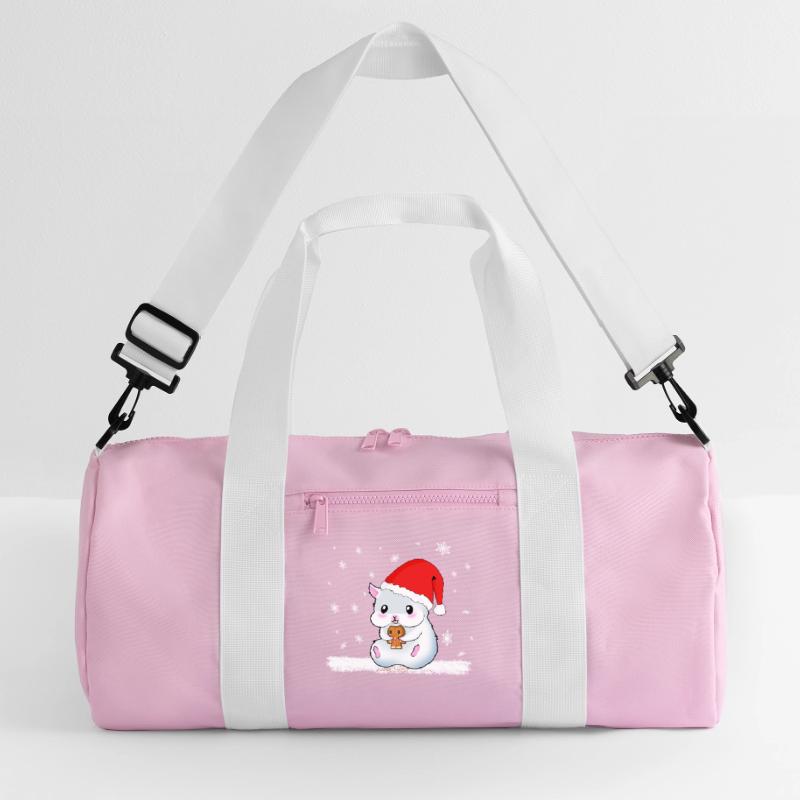 A Sweet Hamster Eats A Cookie While It Snows Recycled Duffel Bag
