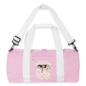 second hand vegetarian cow eats grass i eat cow - Recycelte Duffel Bag - Rosa/Weiß - Vorne