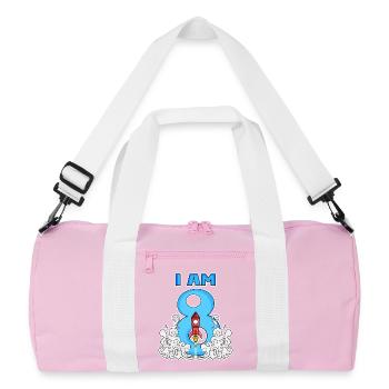 Boy 8 years old - 8th birthday gift - Recycled Duffel Bag - pink/white - Front